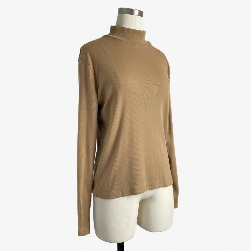 Jcrew Factory Brown ribbed slim mockneck long sleeve top neutral minimalist L